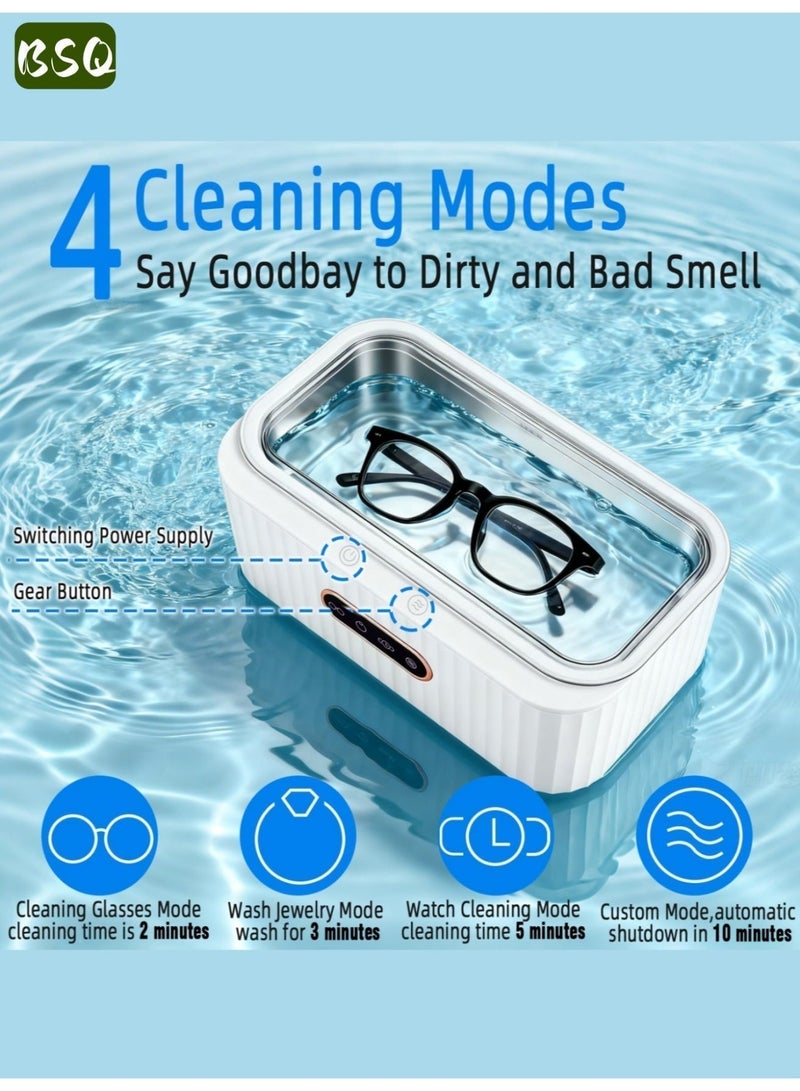 بي إس كيو جهاز تنظيف المجوهرات بالموجات فوق الصوتية | جهاز تنظيف أطقم الأسنان بتردد 48 كيلوهرتز | كبسولة تنظيف أسنان محمولة سعة 400 مل | مناسب للمجوهرات والنظارات والخواتم وأحزمة الساعات وأطقم الأسنان وغيرها | لا غنى عنه للعائلة والسفر - Image 2